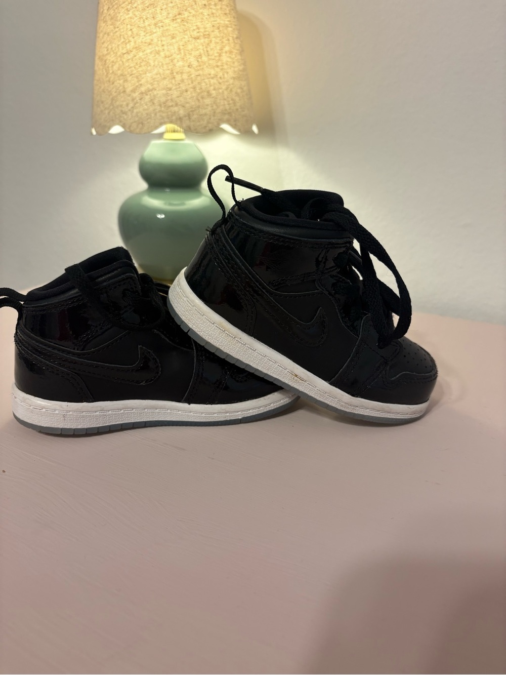 Nike Kids Black Patent High-Top Sneakers with White Midsole